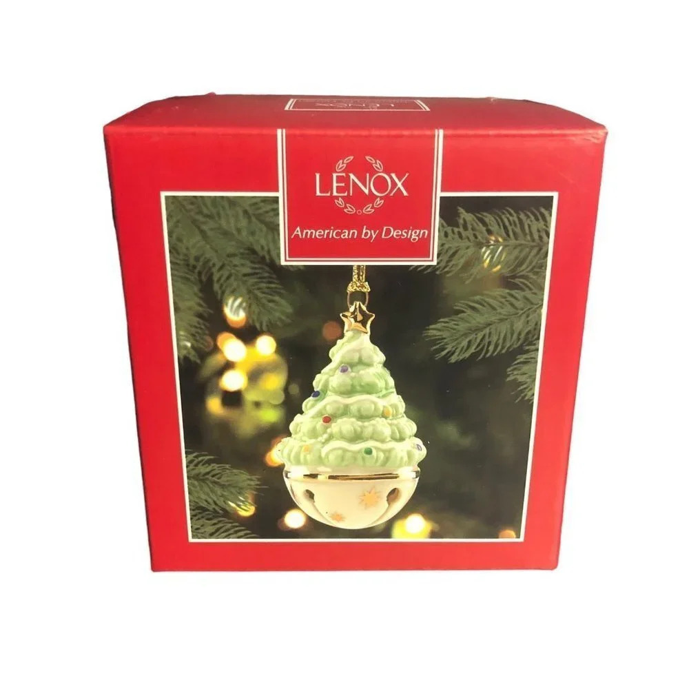 LENOX "Sleigh Bells Tree" Porcelain Gold Trim Christmas Xmas Tree Ornament